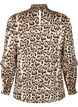 Bluse med smock og leopardprint, Brun, Packshot image number 1