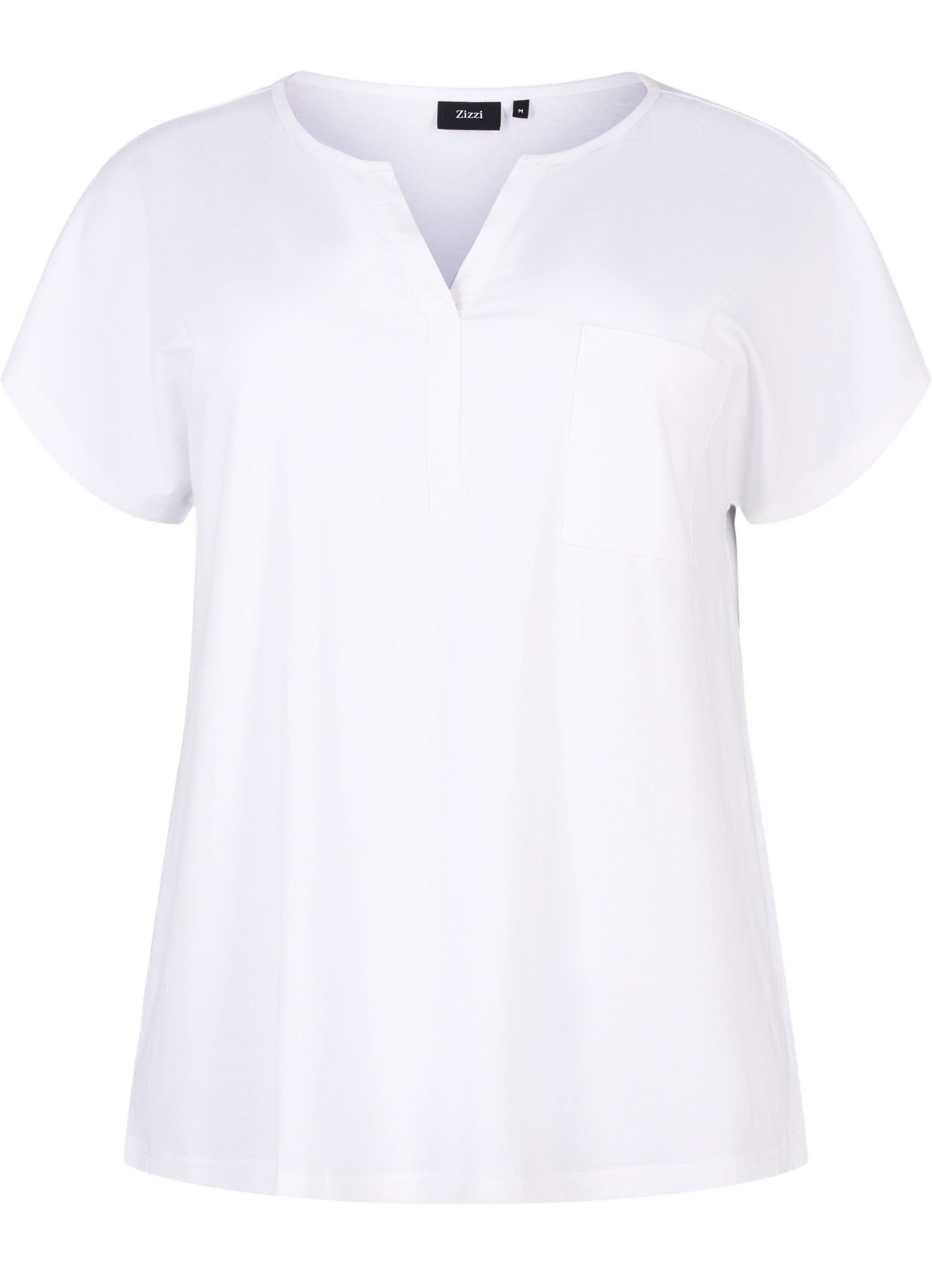 Zizzi T-shirt med v-hals og brystlomme, Bright White, Packshot image number 0