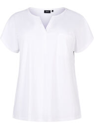 T-shirt med v-hals og brystlomme, Bright White
