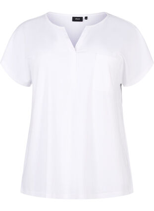 T-shirt med v-hals og brystlomme, Bright White, Packshot image number 0