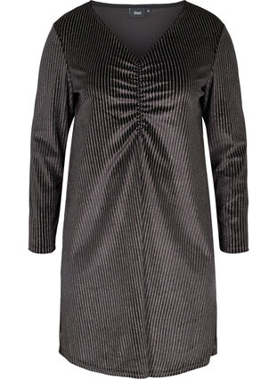 Velour kjole med glitter, Black w. Silver, Packshot image number 0