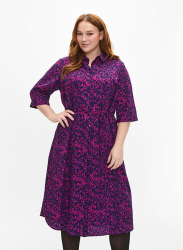 FLASH - Skjortekjole med print, Pink Blue AOP, Model image number 0
