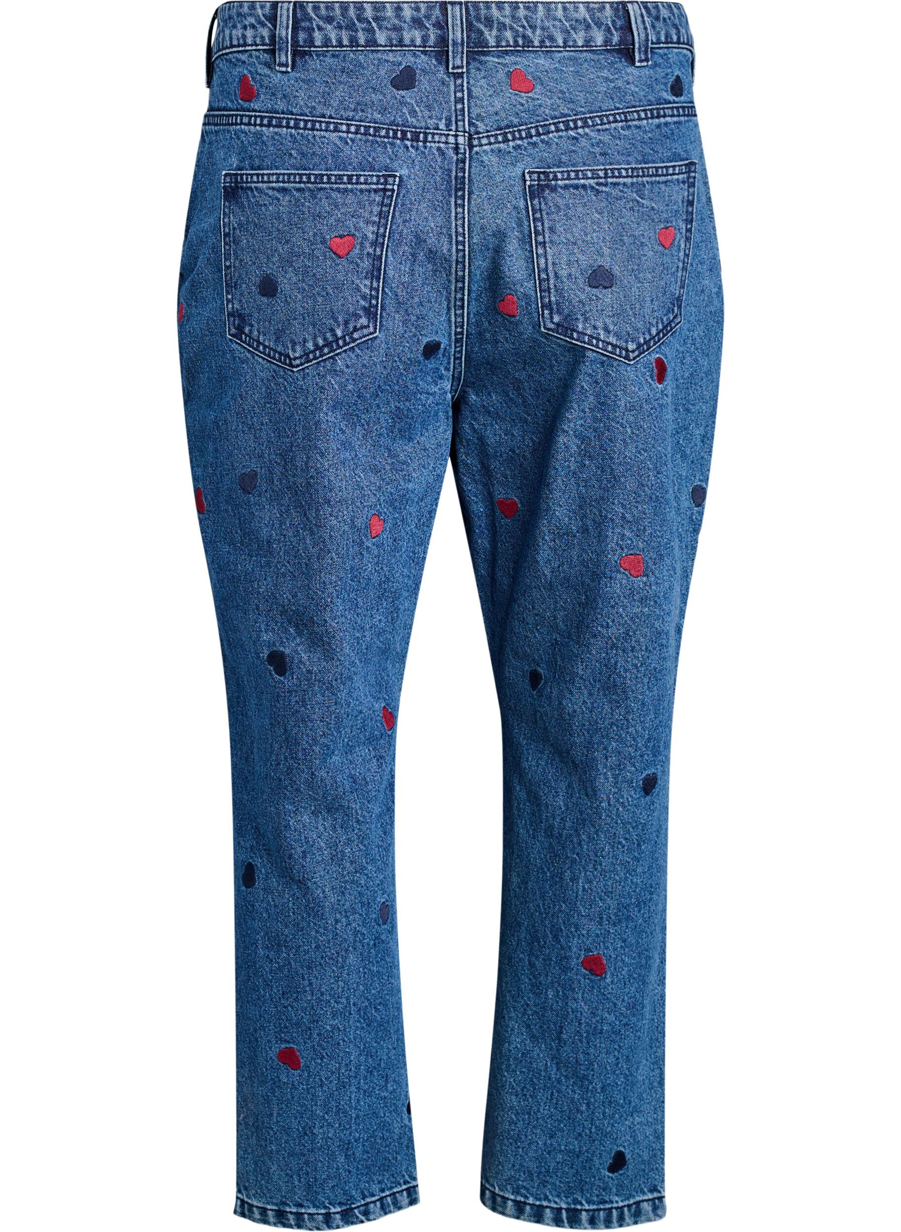 Zizzi Mille mom fit jeans med broderi, Bl&aring;, Packshot image number 1