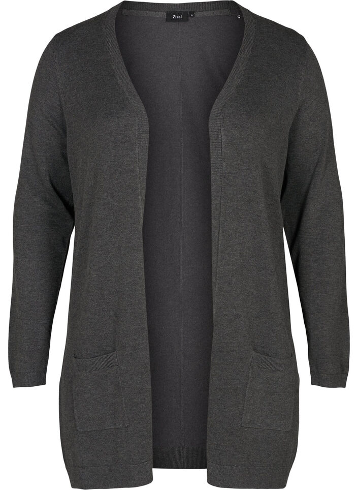 Lang strikcardigan i viskosemix, Gr&aring;, Packshot image number 0