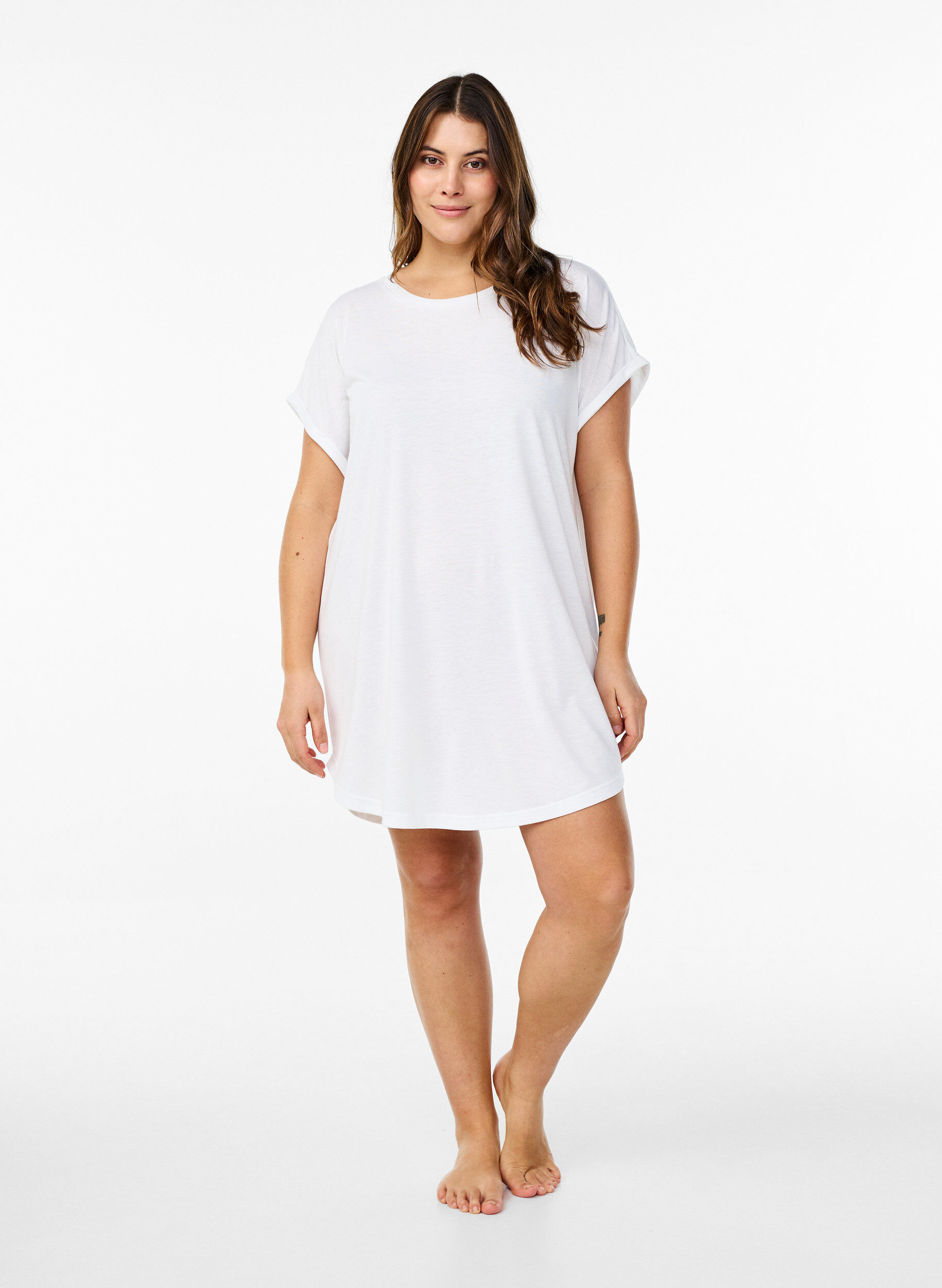 Zizzi Kort&aelig;rmet natkjole med tekstprint, , Model image number 1