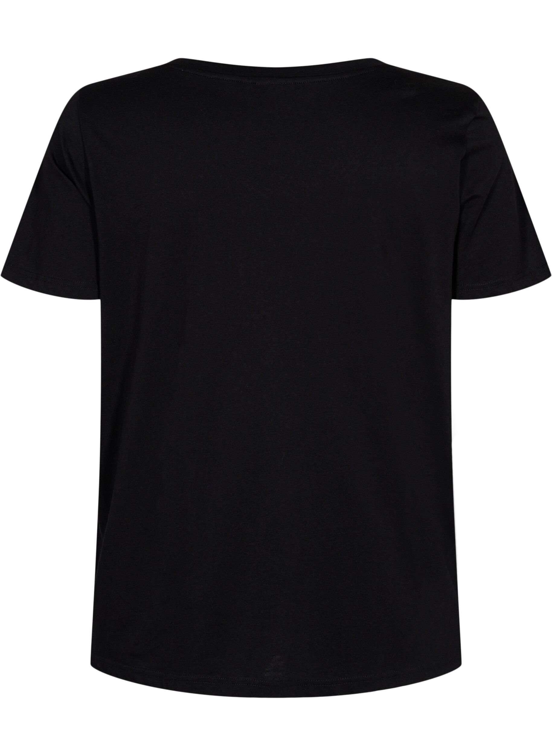 Zizzi Tr&aelig;nings t-shirt med print, Black w. Pink A, Packshot image number 1