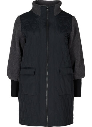 Quiltet jakke med teddy og lommer, Black Comb, Packshot image number 0