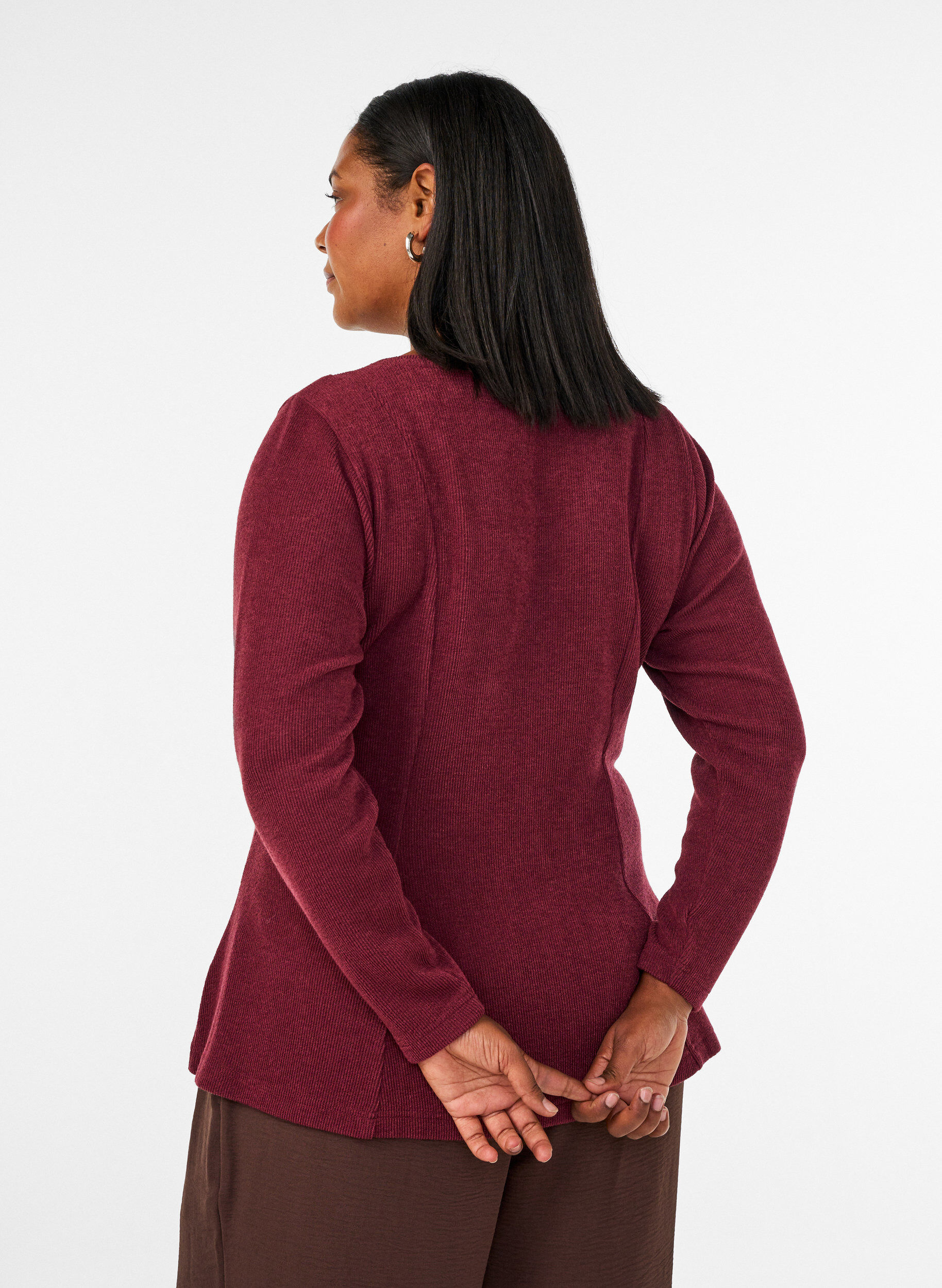 ZizziJerseybluse med ribstruktur og A-form, R&oslash;d, Model image number 2