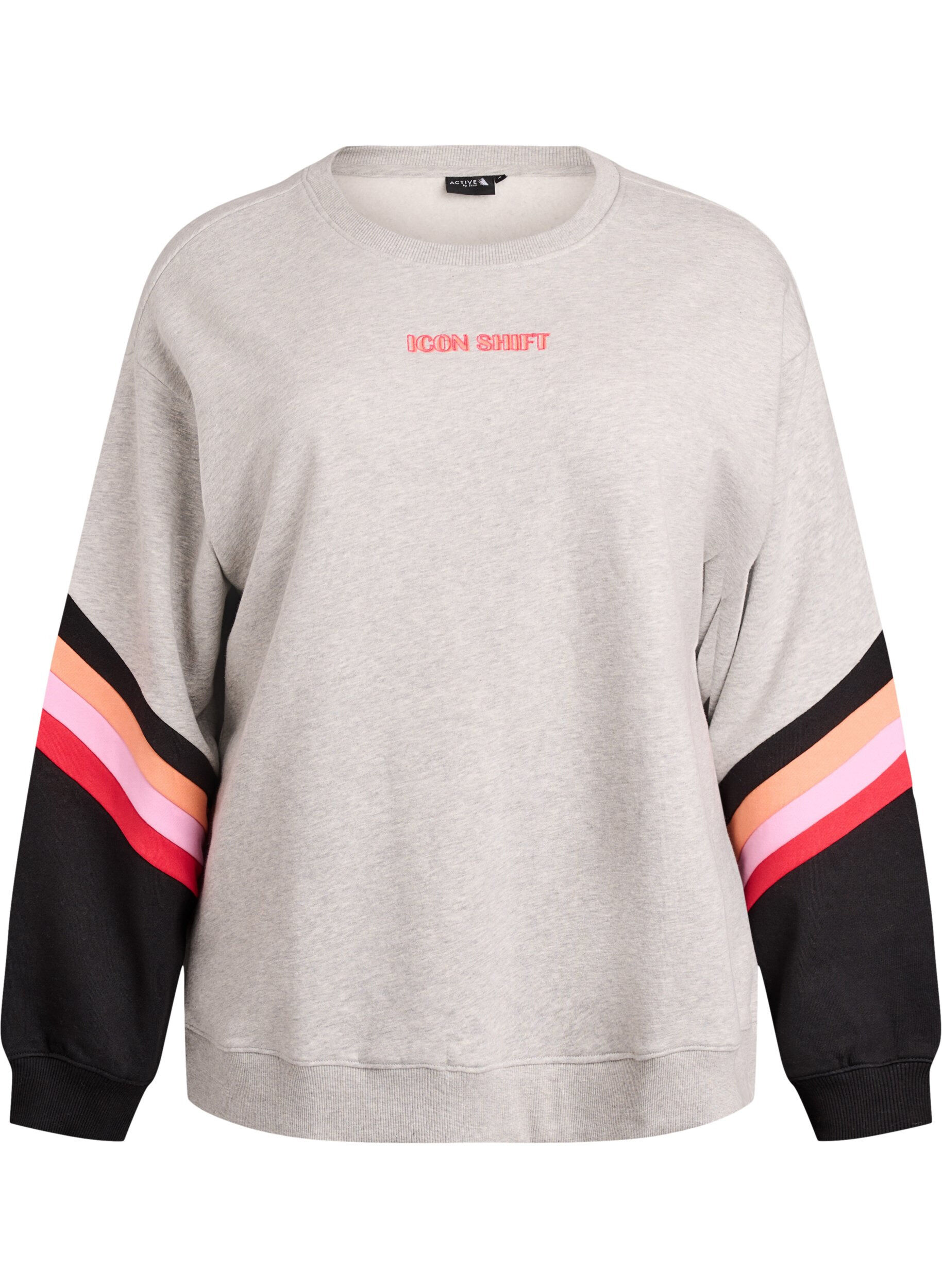 Zizzi L&oslash;s sweatshirt med kontrastdetaljer p&aring; &aelig;rmerne, Gr&aring;, Packshot image number 0