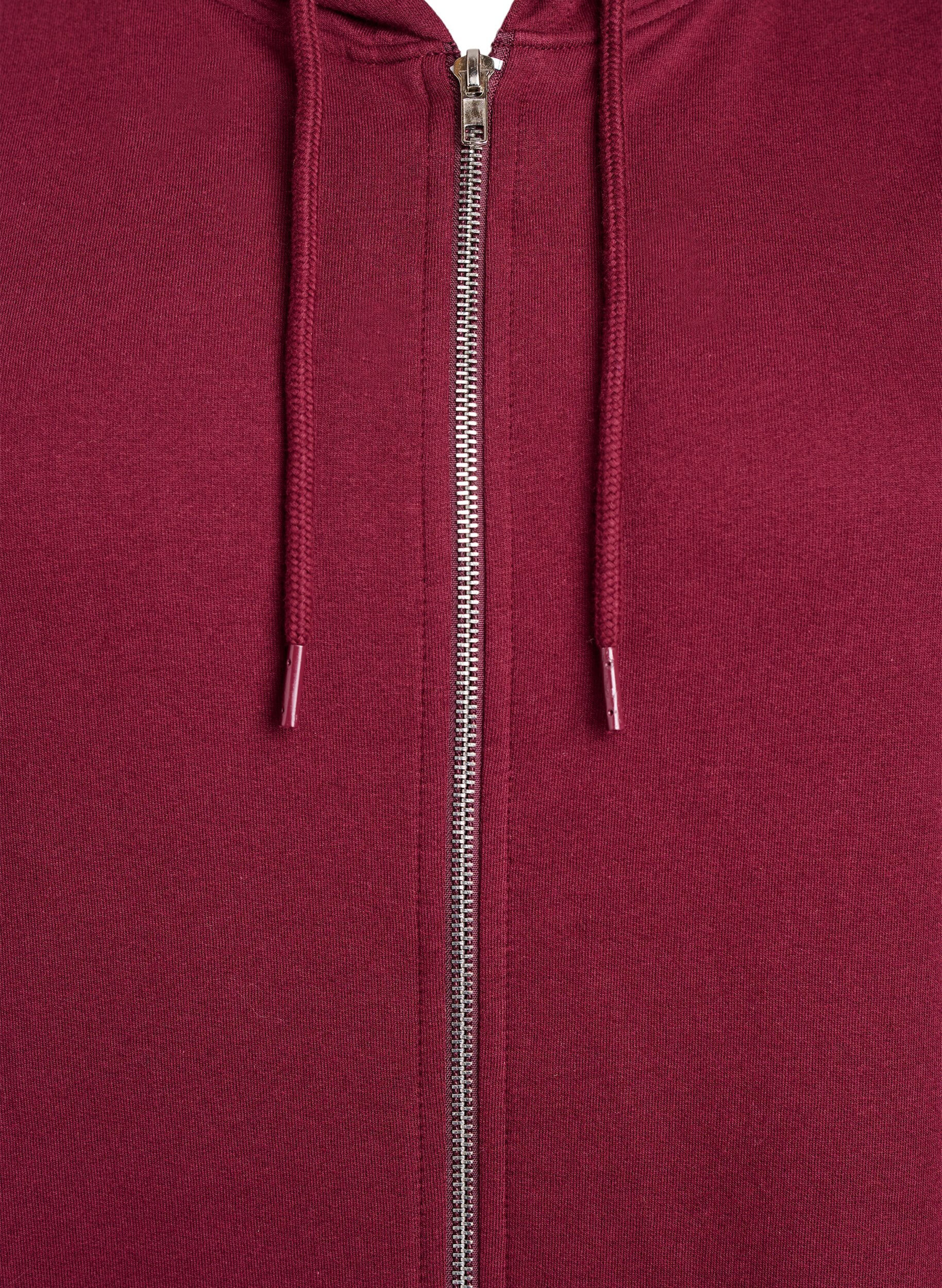 Zizzi Lang bomulds sweat cardigan med h&aelig;tte, M&oslash;rk Bordeaux, Packshot image number 2