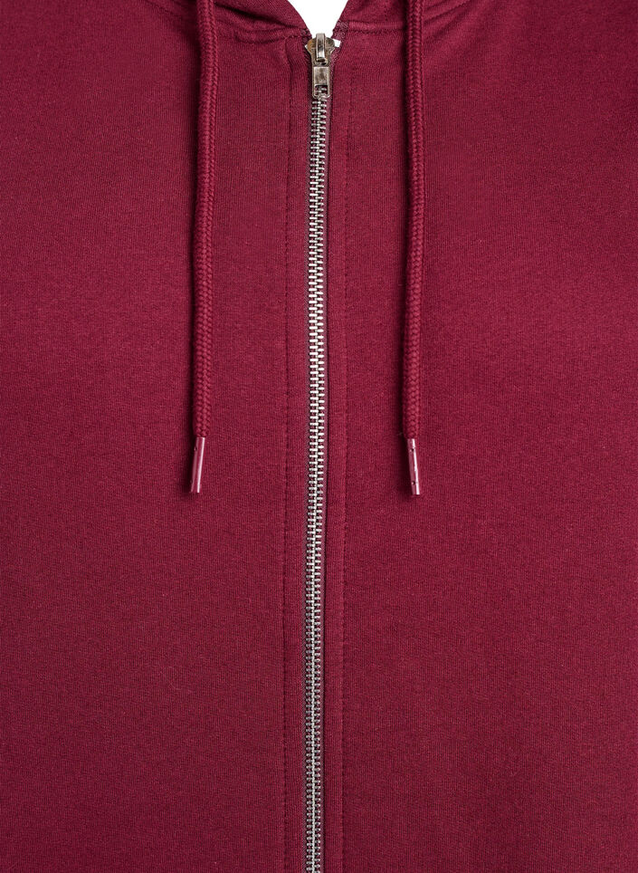 Lang bomulds sweat cardigan med h&aelig;tte, M&oslash;rk Bordeaux, Packshot image number 2
