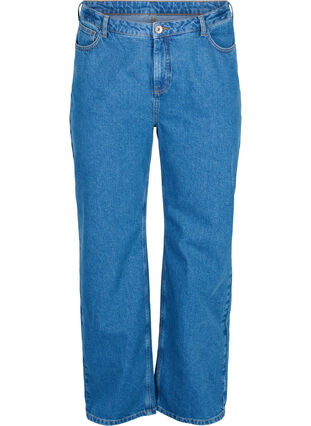 Straight jeans med høj talje, Blue denim, Packshot image number 0