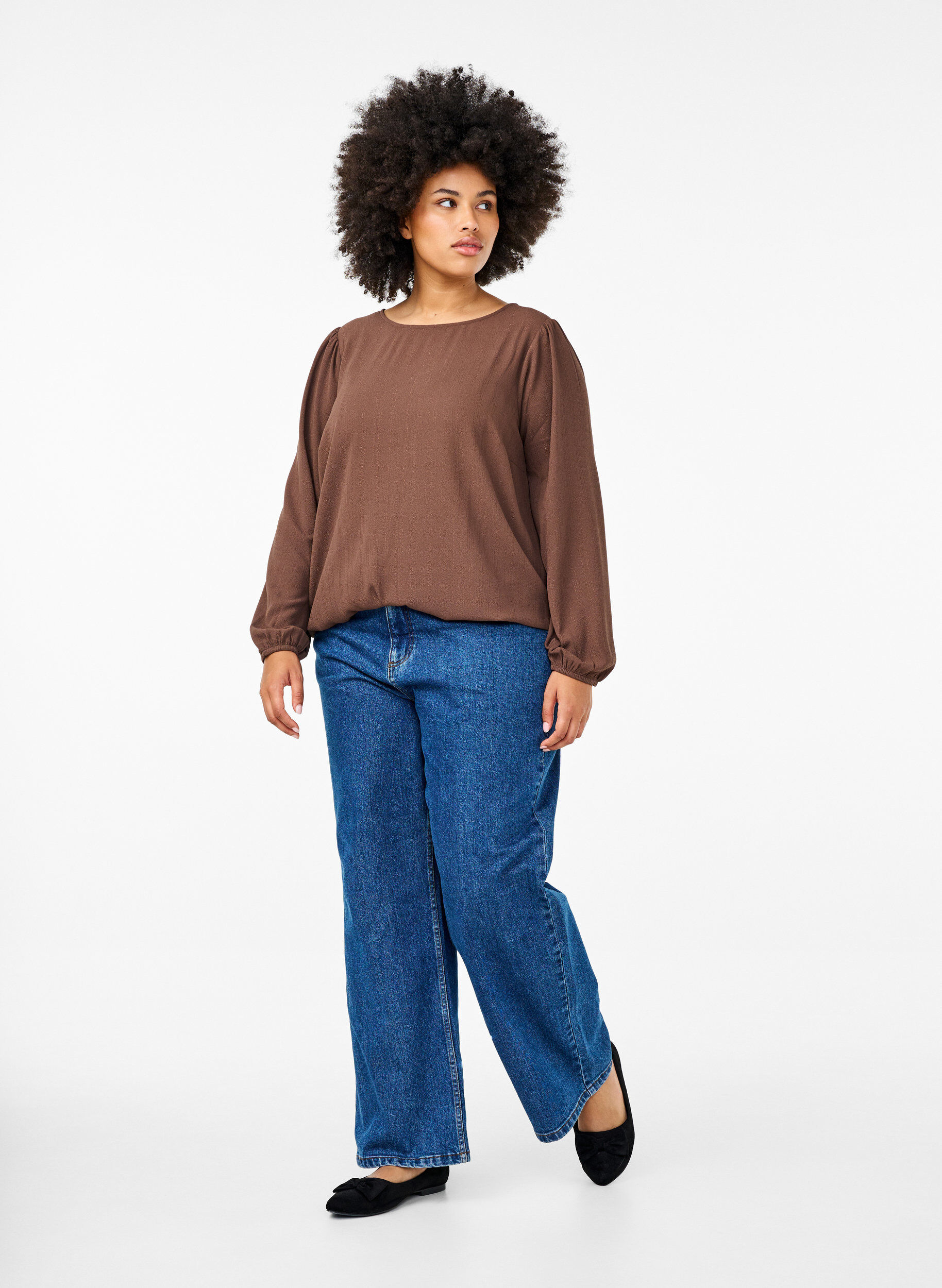 Zizzi Bluse med s&oslash;lv glimmer, Brun, Model image number 1