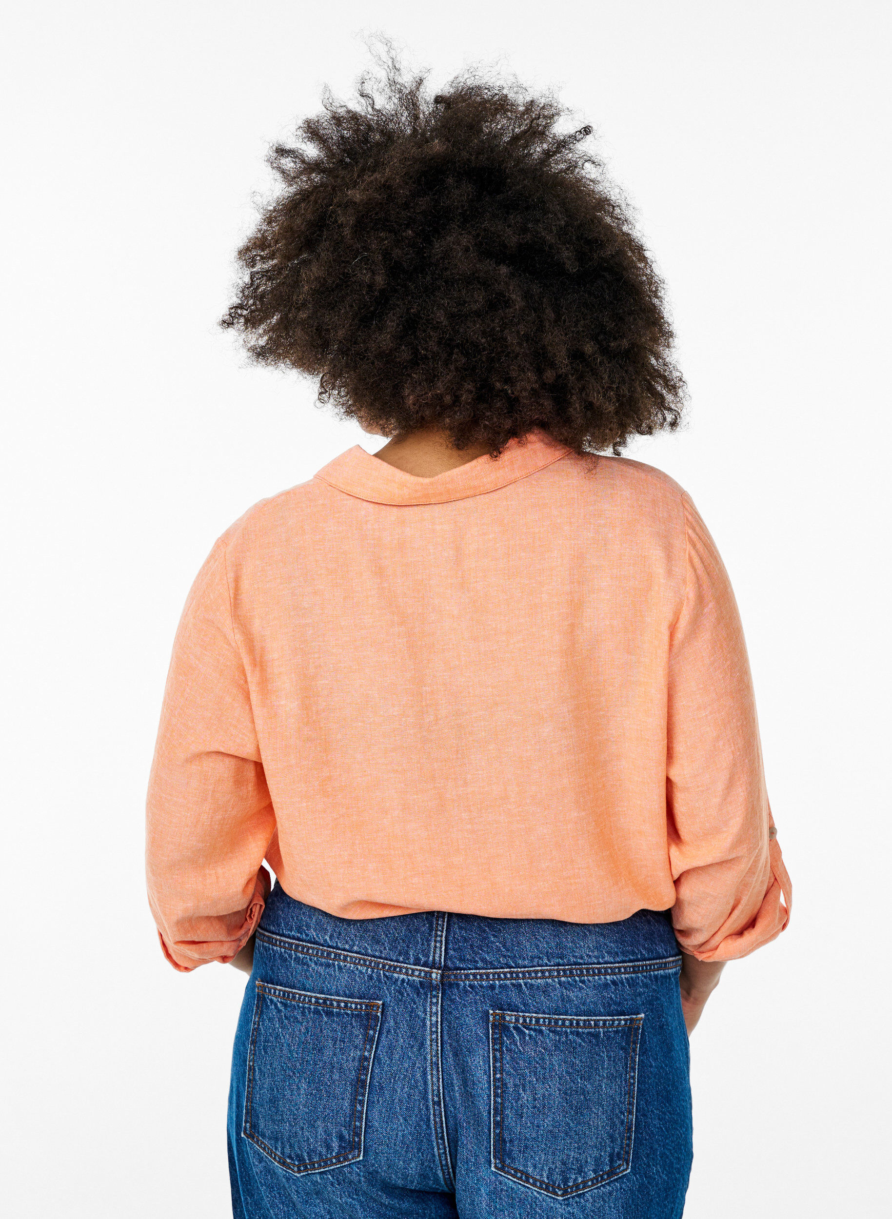 ZizziSkjorte i h&oslash;r og viskose med 3/4-&aelig;rmer, Orange, Model image number 2
