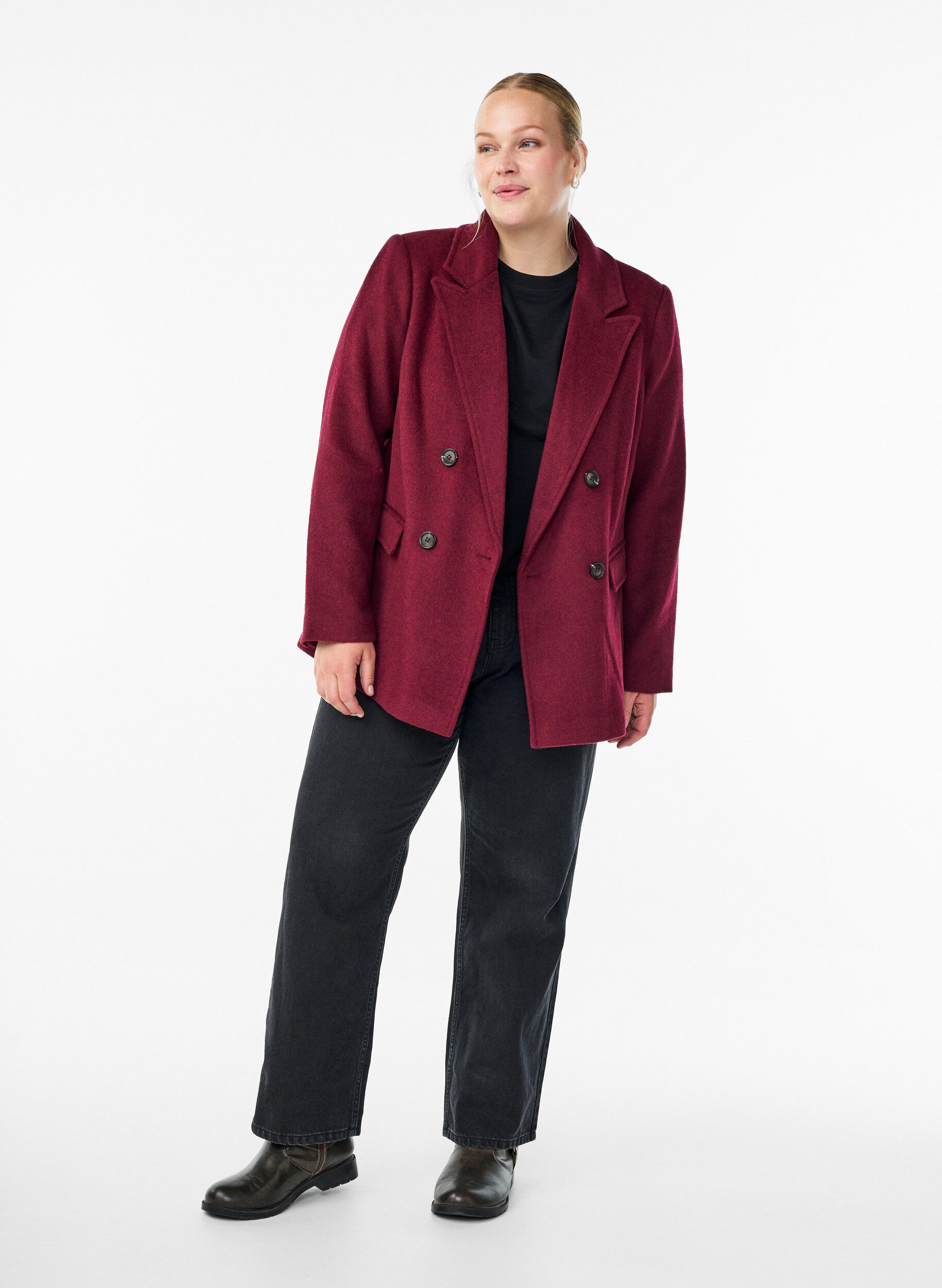 Zizzi Blazer med dobbeltradet lukning og klassisk revers, R&oslash;d, Model image number 1
