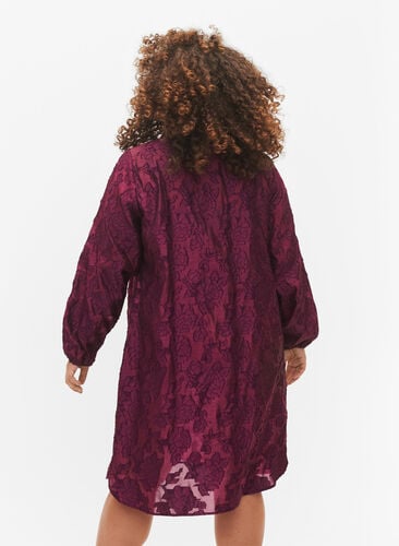 Lang skjorte i jacquard, Dark Purple, Model image number 1