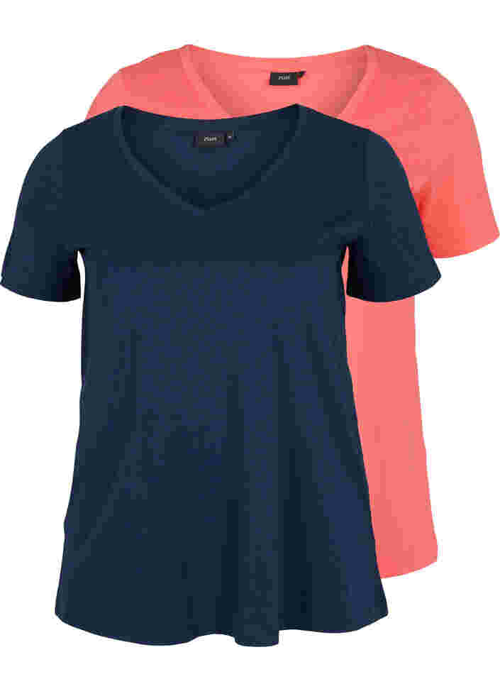 2-pak basis t-shirt i bomuld, Navy B/Dubarry, Packshot image number 0