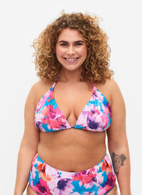 Trekants bikini bh med print, Pink Flower, Model