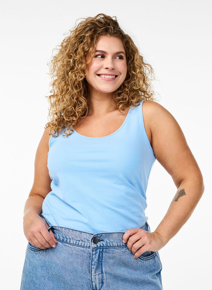 Ensfarvet basis top i bomuld, Blå, Model image number 0