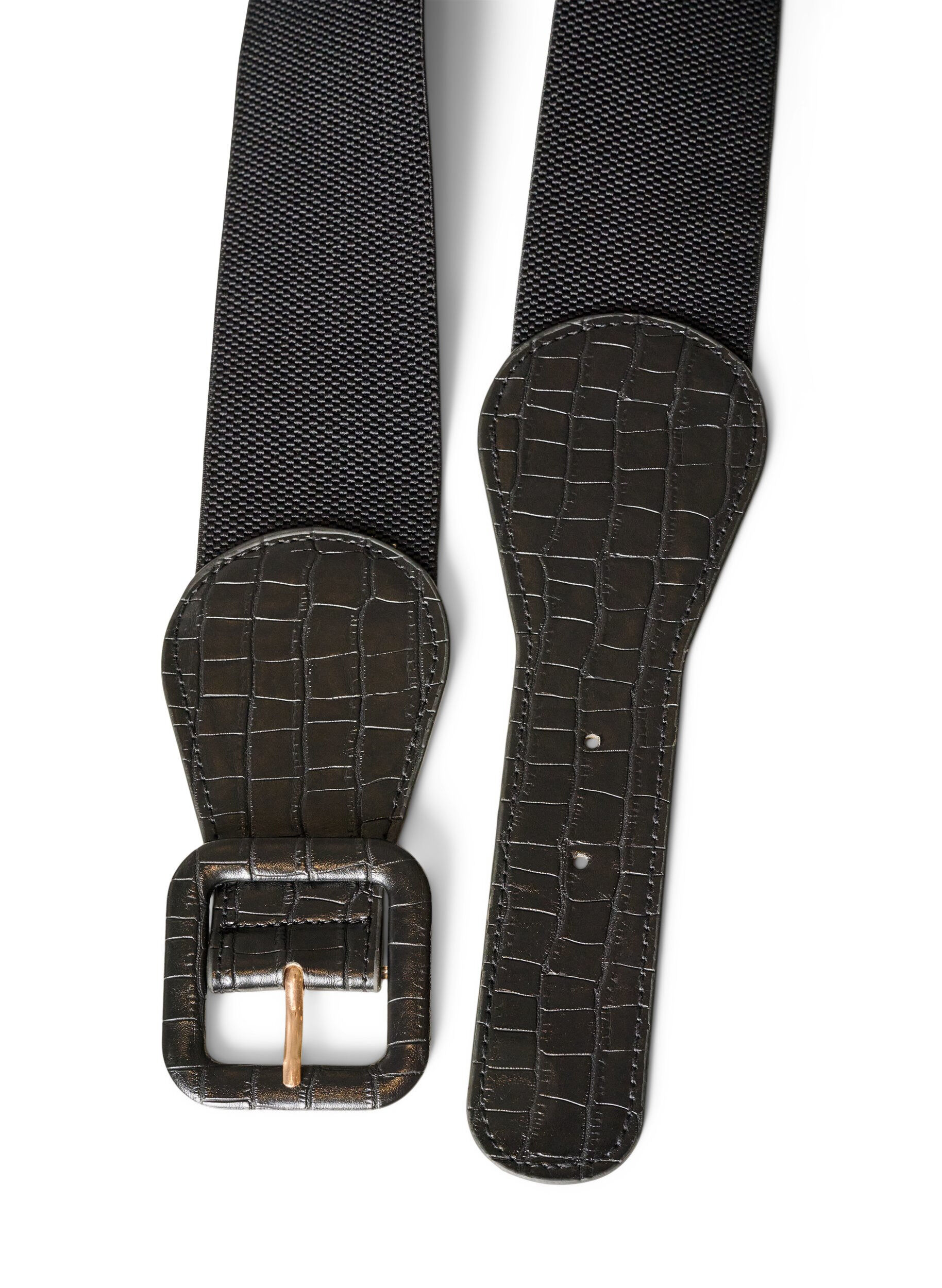 ZizziElastisk taljeb&aelig;lte med krokodetalje, Sort, Packshot image number 1