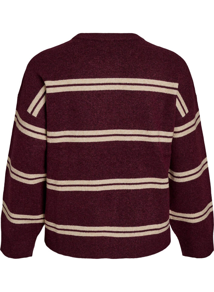 Strikbluse med dobbelte kontraststriber, R&oslash;d, Packshot image number 1