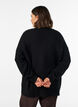 Lang ribstrikket bluse med V-hals, Sort, Model image number 2