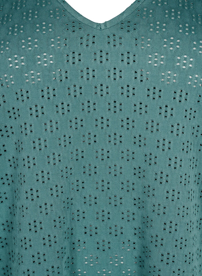 V-hals bluse med hulmønster, Sea Pine, Packshot image number 2