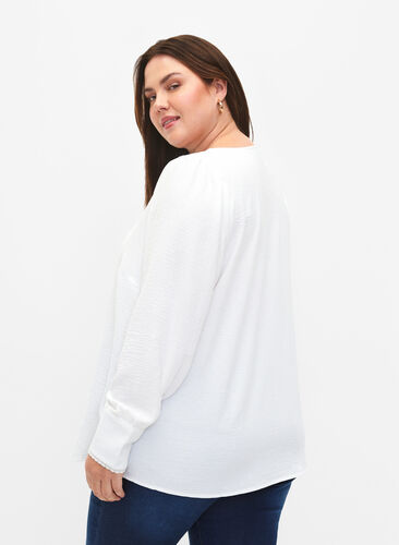 Langærmet bluse med tekstur, Bright White, Model image number 1