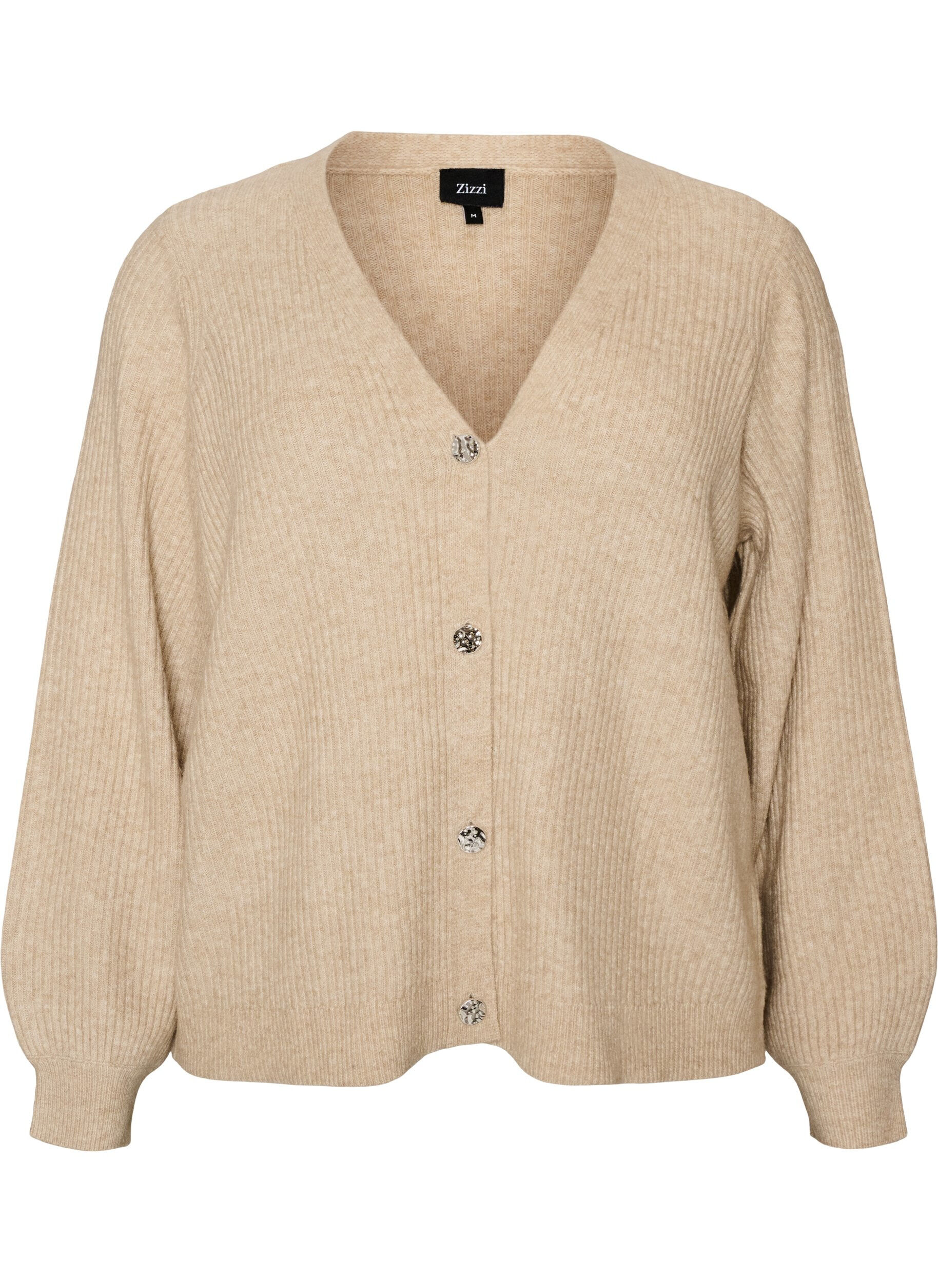ZizziCardigan med V-hals og ribstruktur, Beige, Packshot image number 0