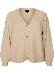 Cardigan med V-hals og ribstruktur, Beige
