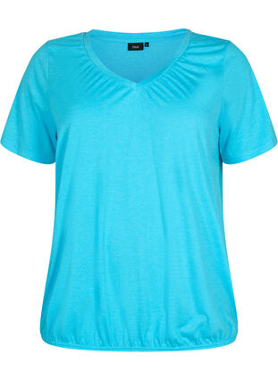 Meleret t-shirt med elastikkant, Blue Atoll Mél, Packshot image number 0