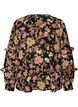 Bluse med blomsterprint og fl&aelig;sedetaljer, Sort, Packshot image number 0
