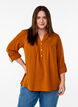 Bluse i bomuldsmusselin med broderi anglaise, Orange, Model image number 0
