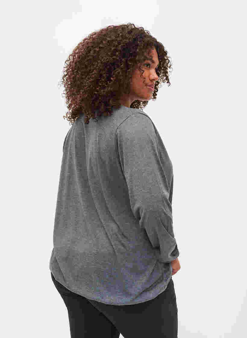 Meleret bluse med lange ærmer og v-hals, Scarab Mel., Model image number 1