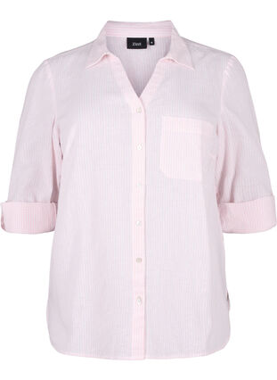 Skjortebluse med knaplukning i bomuldsmix med hør, Rosebloom White, Packshot image number 0