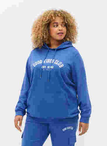 Sweatshirt med teksttryk og hætte, Dazzling Blue, Model image number 0