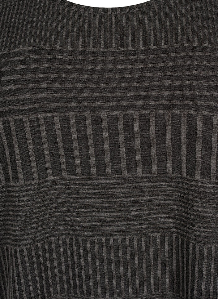 Bluse med 3/4 ærmer og stribet mønster, Dark Grey Melange, Packshot image number 2