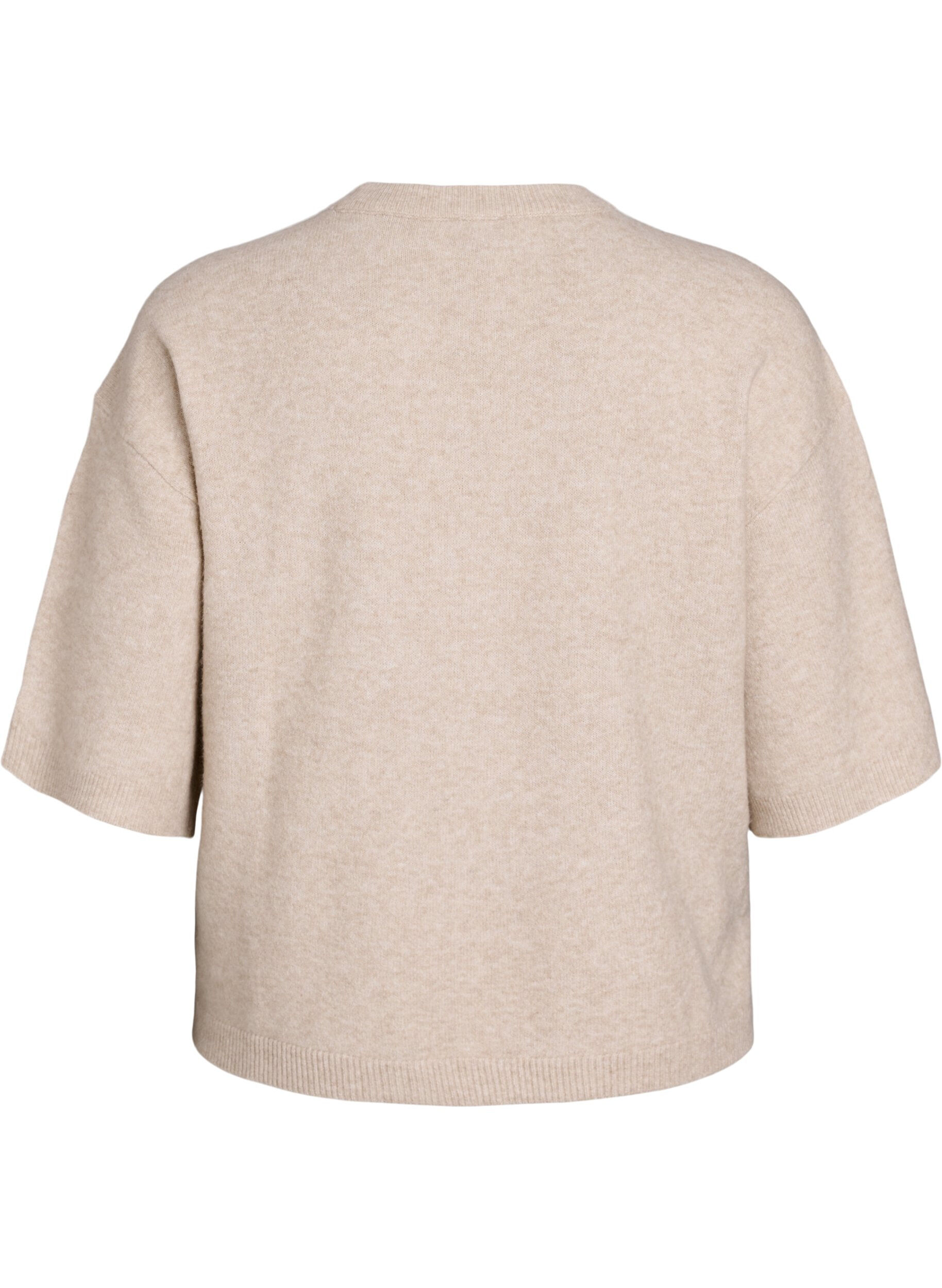 Zizzi L&oslash;s strikbluse med korte &aelig;rmer, Beige, Packshot image number 1