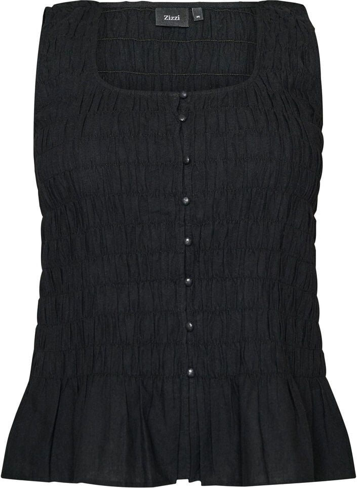 &AElig;rmel&oslash;s top i bomuld og h&oslash;r med smock, Sort, Packshot image number 0