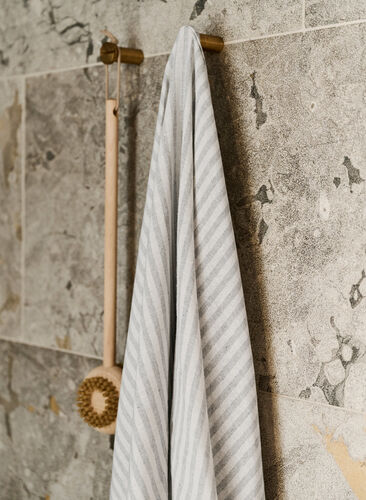Stribet håndklæde med frynser, Light Grey Melange, Image image number 0