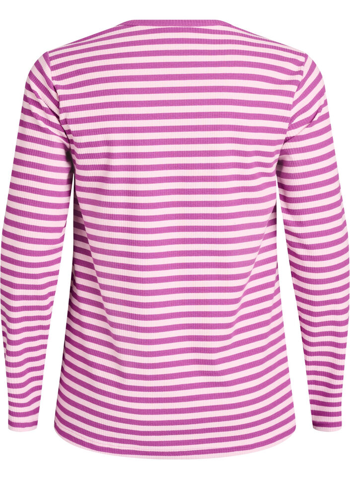 Stribet bluse med lange &aelig;rmer, Lilla, Packshot image number 1