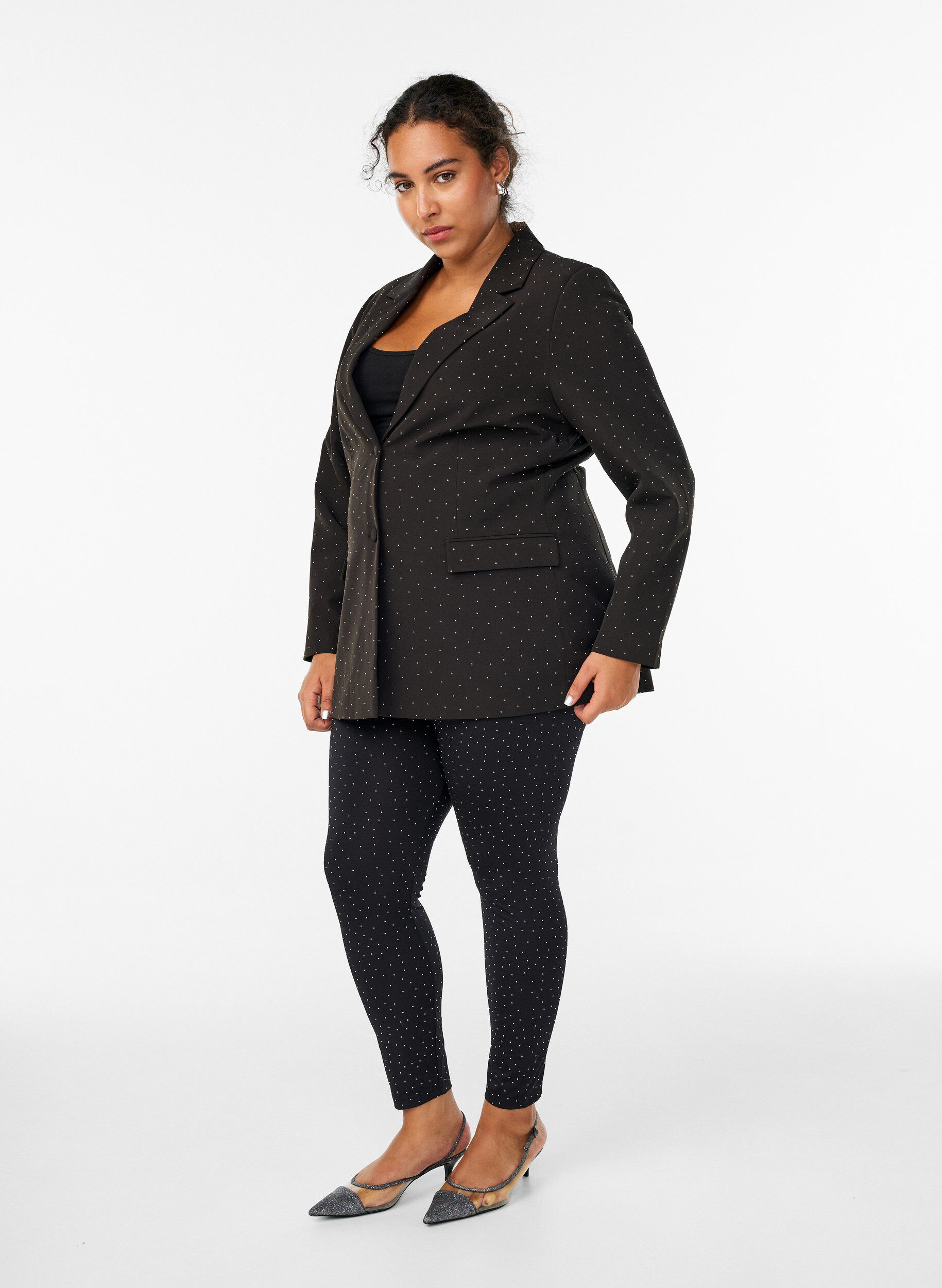 Zizzi Leggings med rhinsten, Sort, Model image number 1