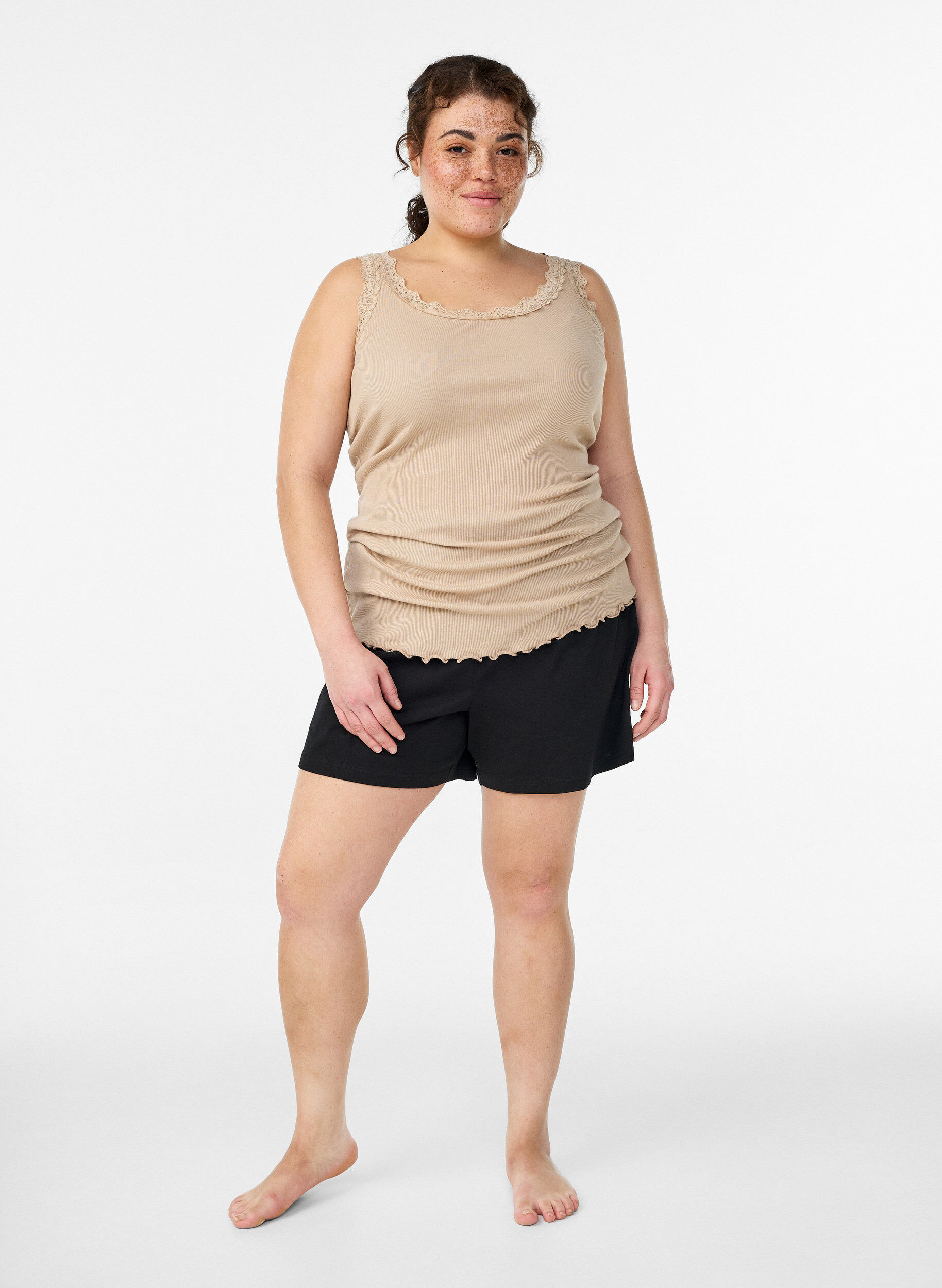 Zizzi Top med blondekant, Beige, Model image number 1