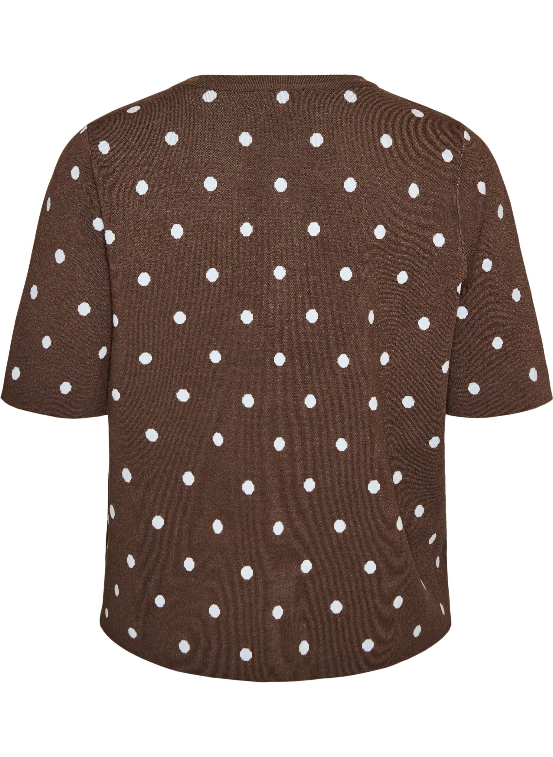 ZizziKort&aelig;rmet strikbluse med prikker, Brun, Packshot image number 1