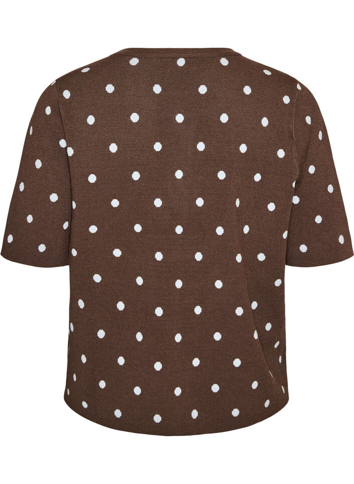 Kort&aelig;rmet strikbluse med prikker, Brun, Packshot image number 1