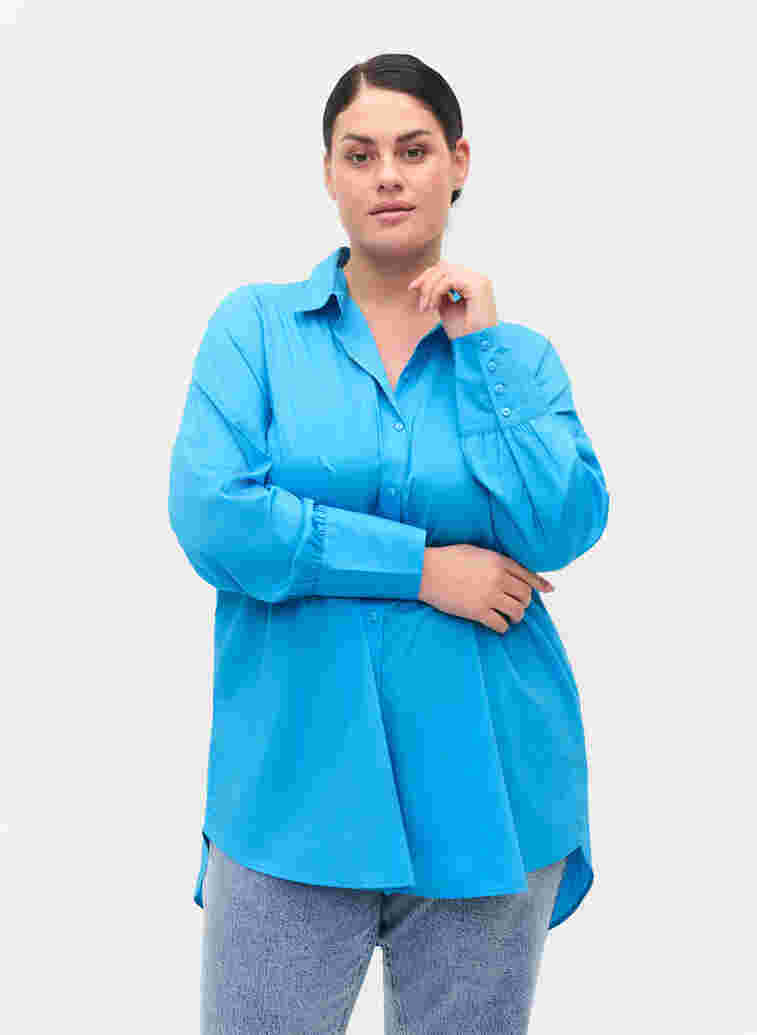 Langærmet skjorte med høj cuff, Dresden Blue, Model