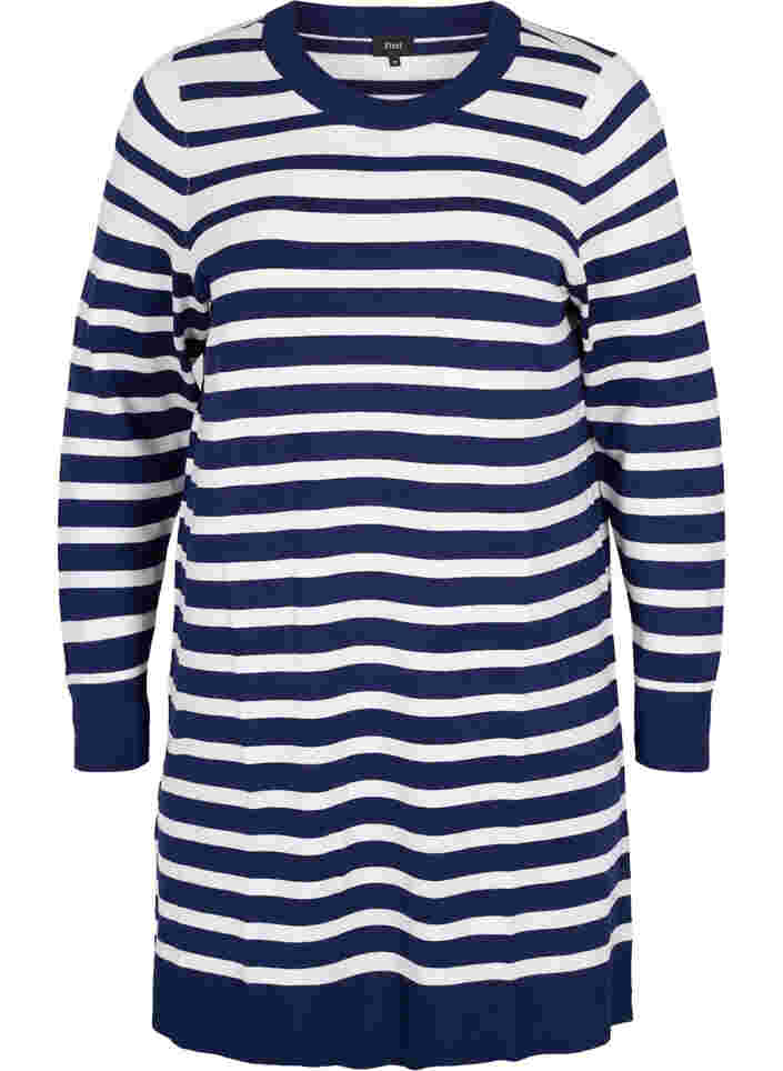 Stribet strikkjole med lange ærmer, Peacoat W. Stripes, Packshot image number 0