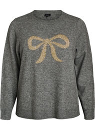 Strikbluse med glittersl&oslash;jfe, Gr&aring;