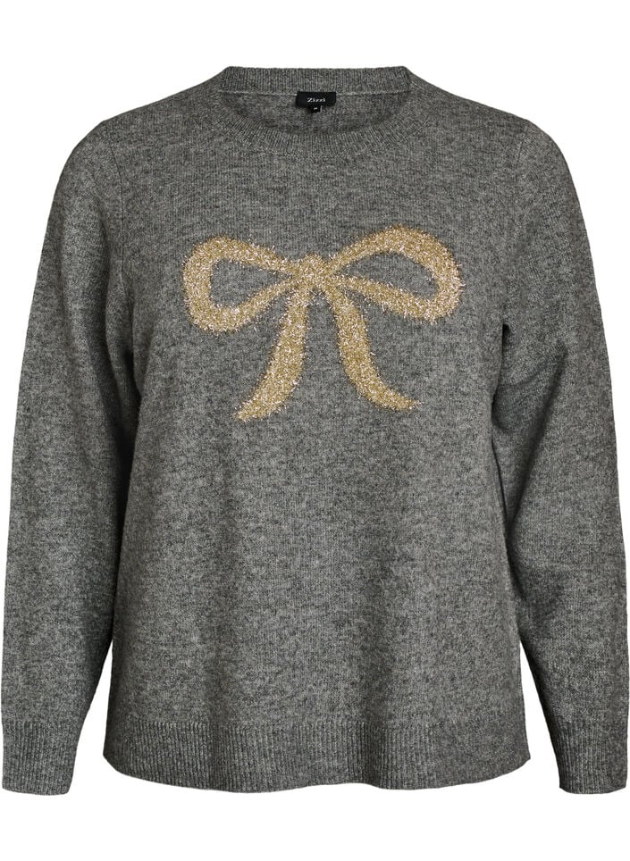 Strikbluse med glittersl&oslash;jfe, Gr&aring;, Packshot image number 0