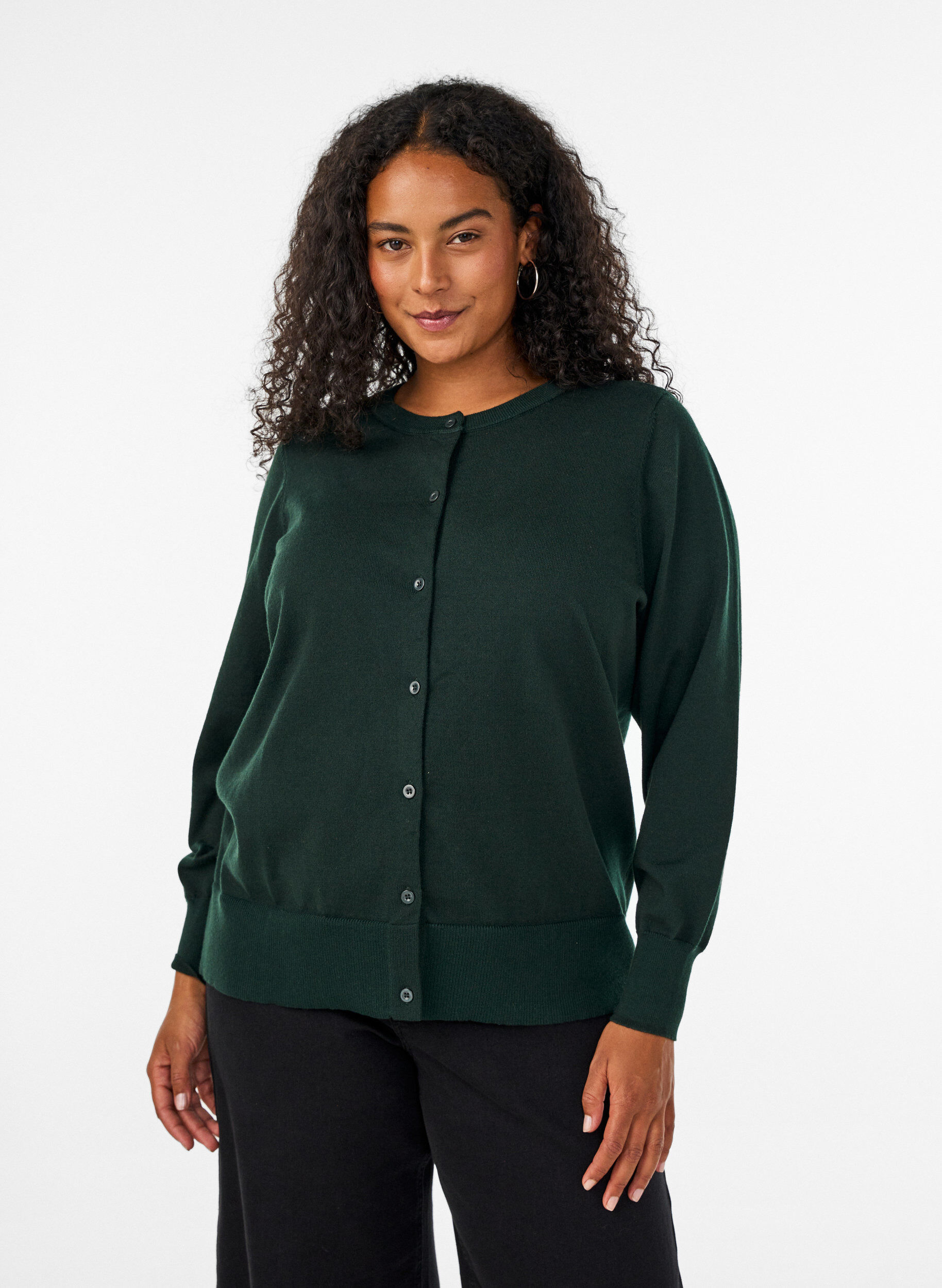 ZizziFinstrikket cardigan med rund hals, Gr&oslash;n, Model image number 0